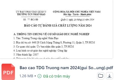 Báo cáo tự đánh giá  chất lượng năm 2024